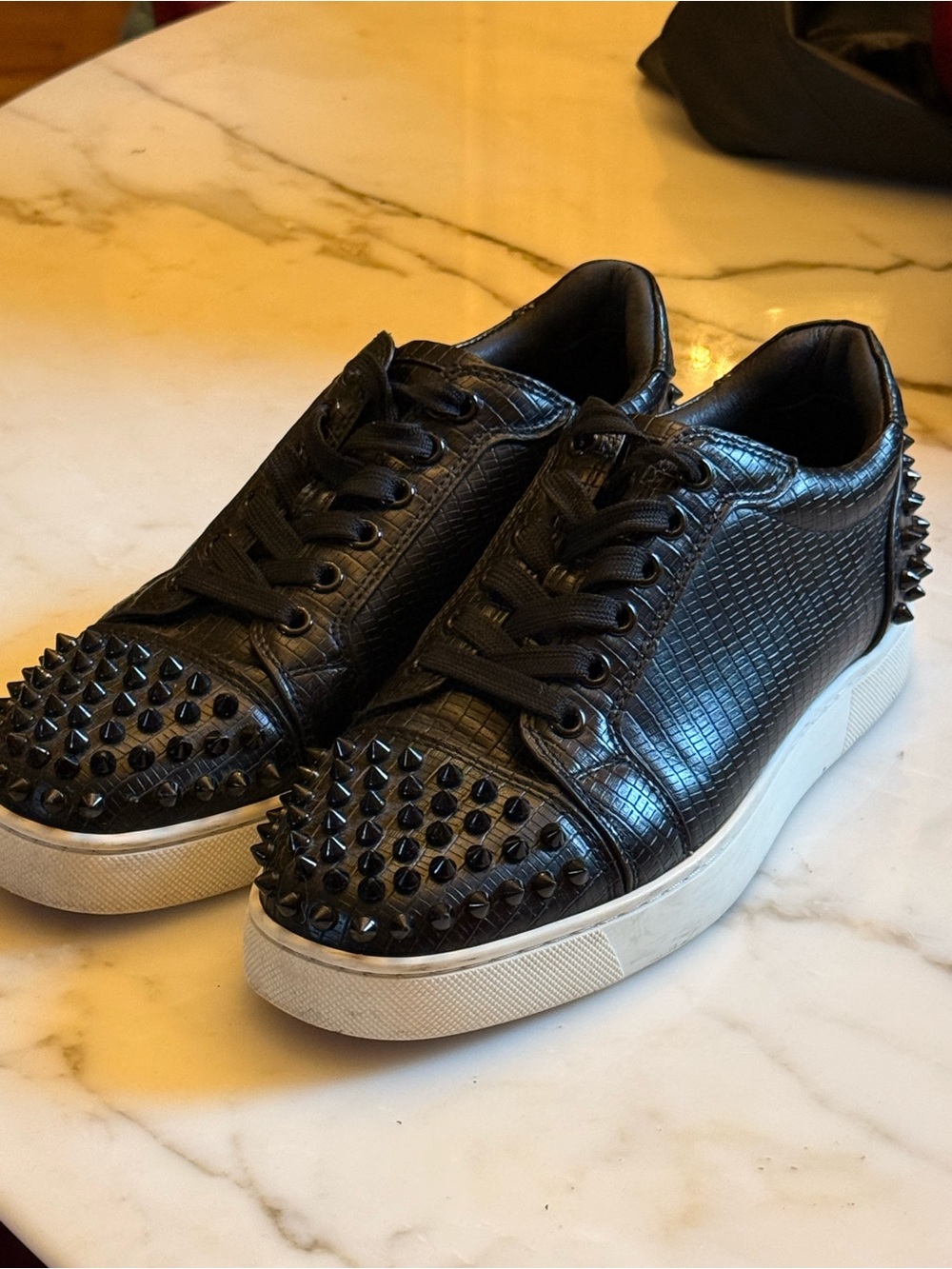Christian Louboutin Black Spiked Low-Top Sneakers with White Sole